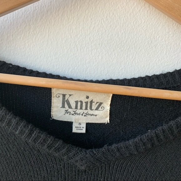 Knitz by For Love & Lemons Antler Logo Pullover V-neck Sweater - Picture 5 of 13